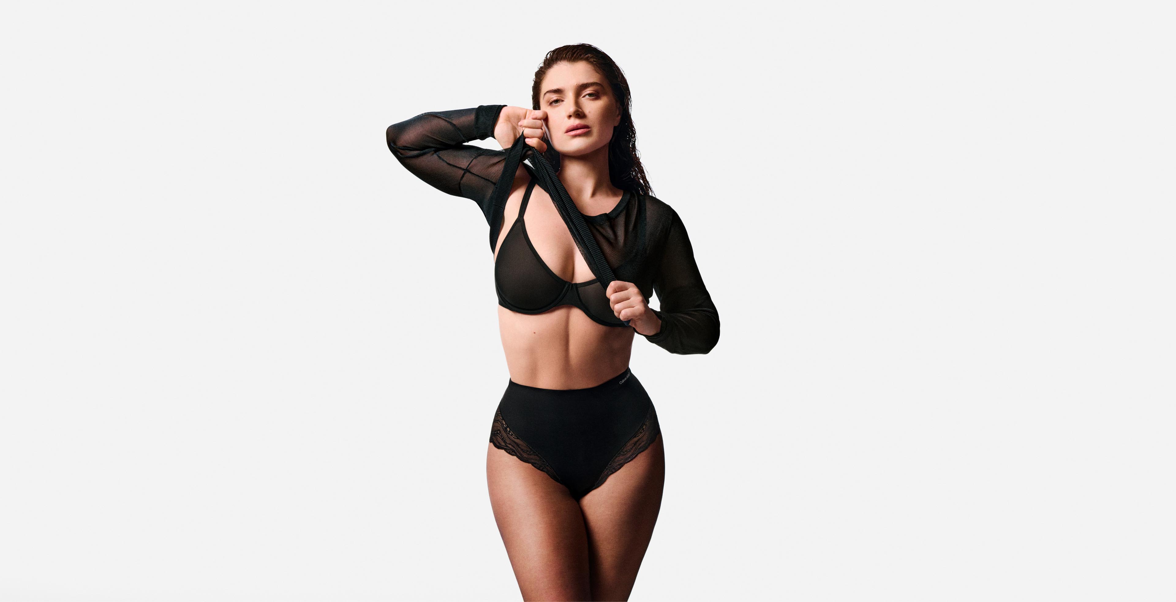 Eve Hewson posing in Sensual Stretch Lace Shapewear