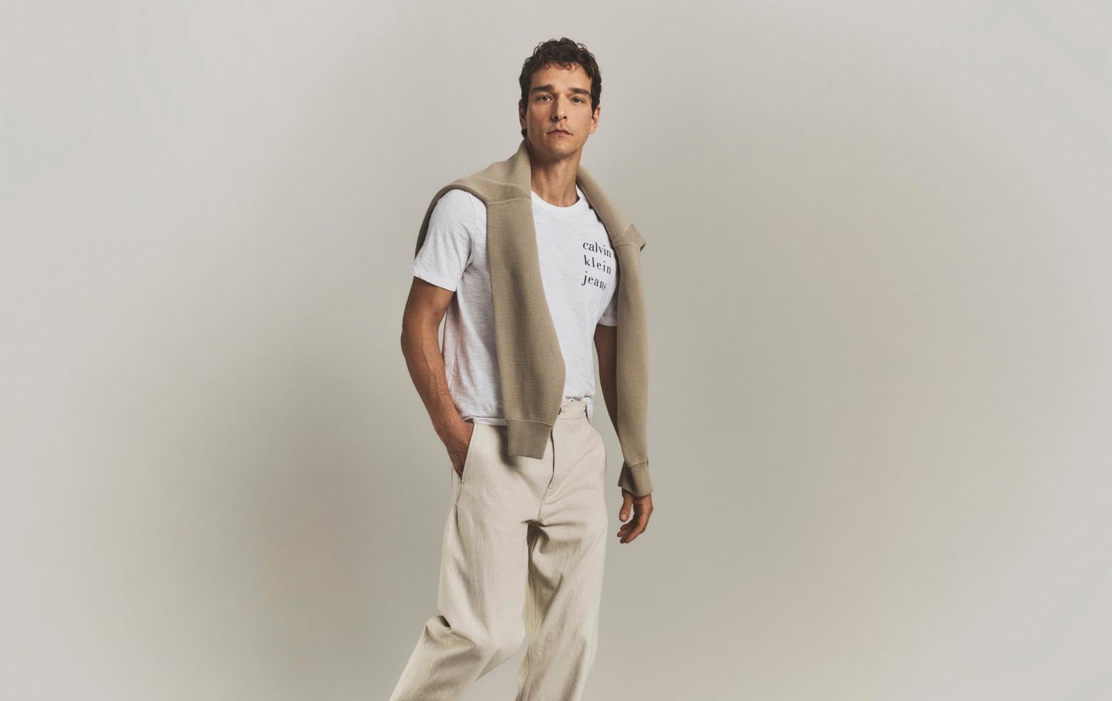 Model posing in Calvin Klein apparel.