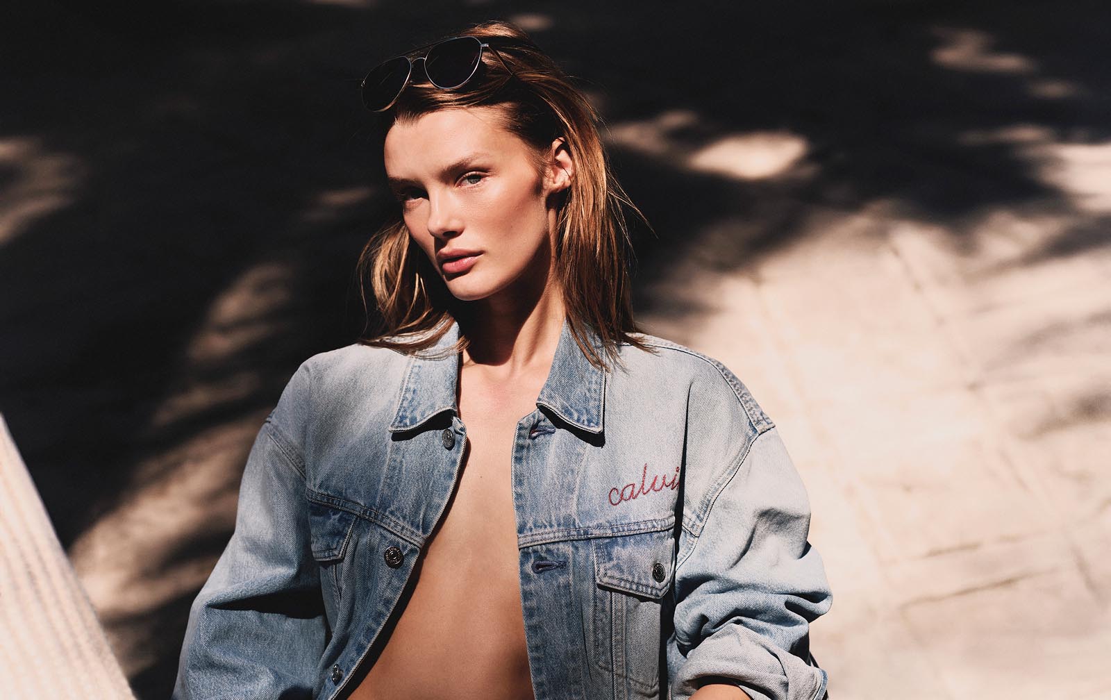 Model posing in Calvin Klein denim.