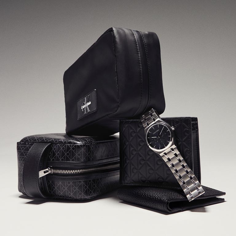 Still life of men’s small leather goods