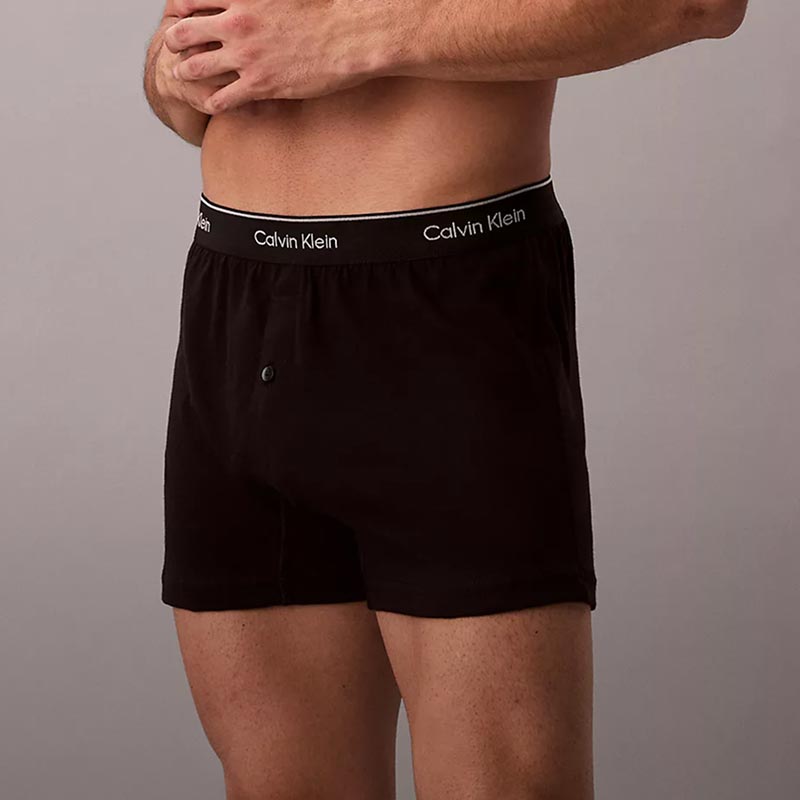 Model posing in black boxers