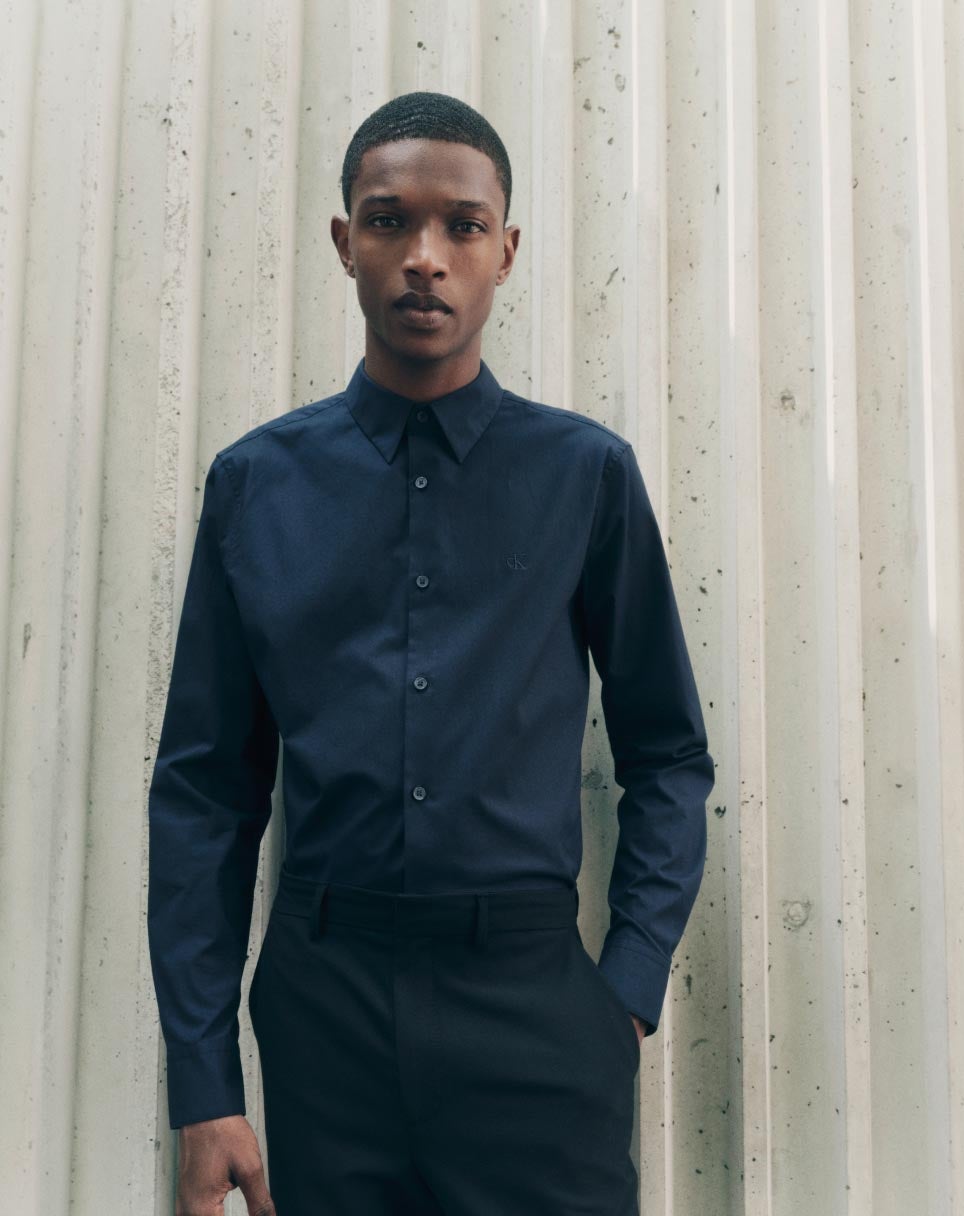 Calvin Klein Men's Long Sleeve Denim Button Down Shirt, Black