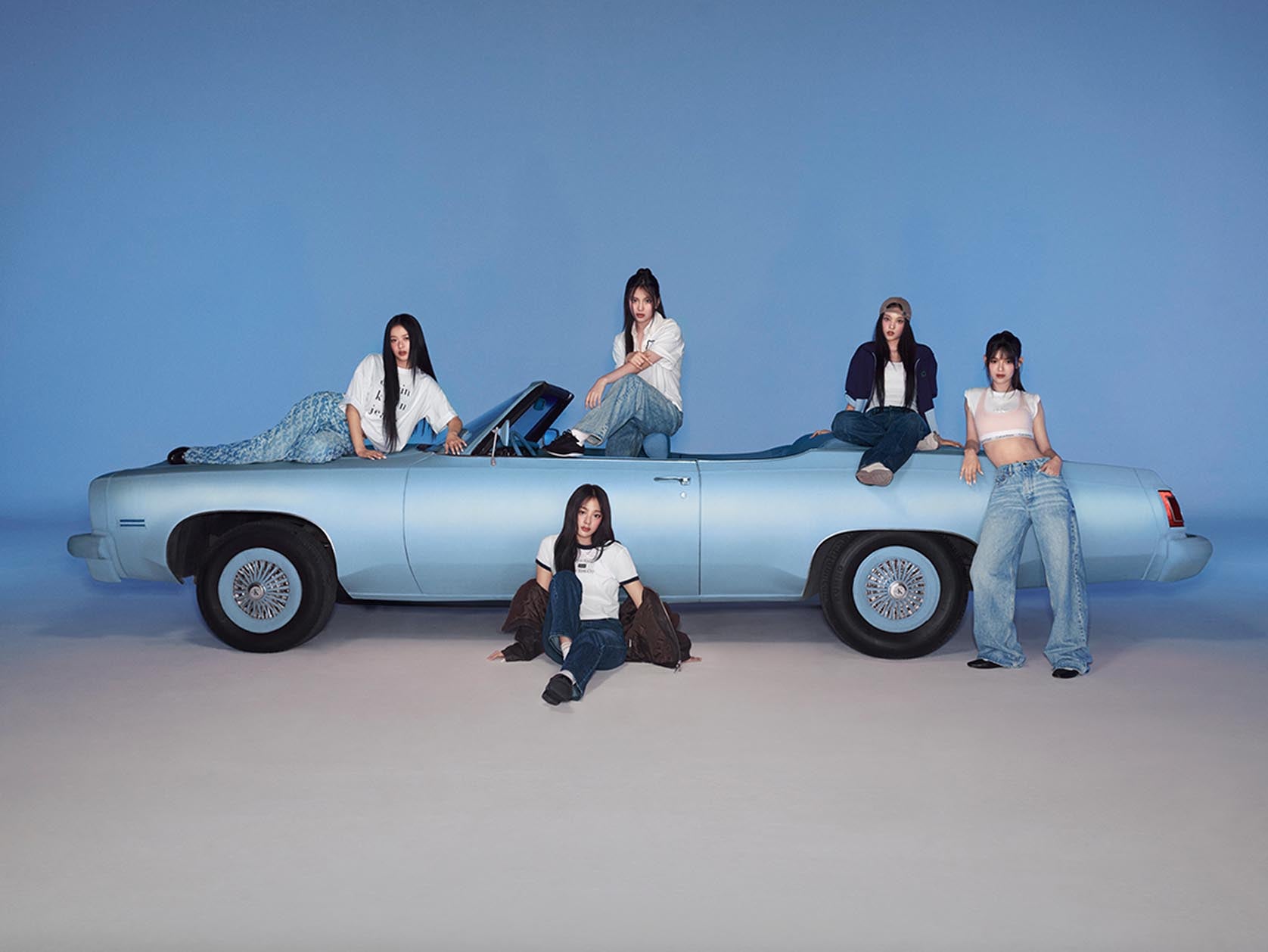 Hyein, Minji, Hanni, Haerin, and Danielle wearing Calvin Klein apparel