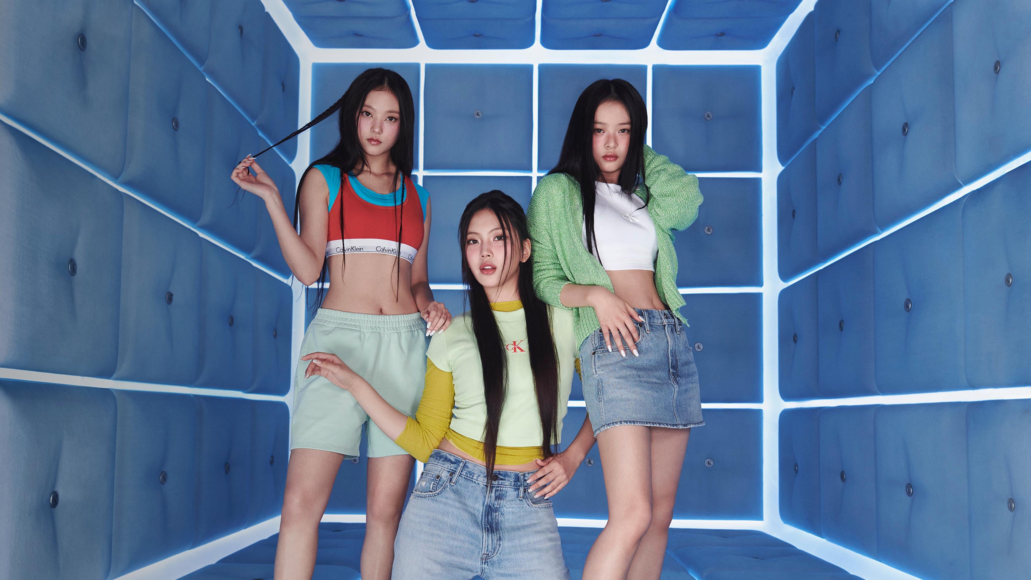 Hyein, Minji, Hanni, Haerin, and Danielle wearing Calvin Klein apparel