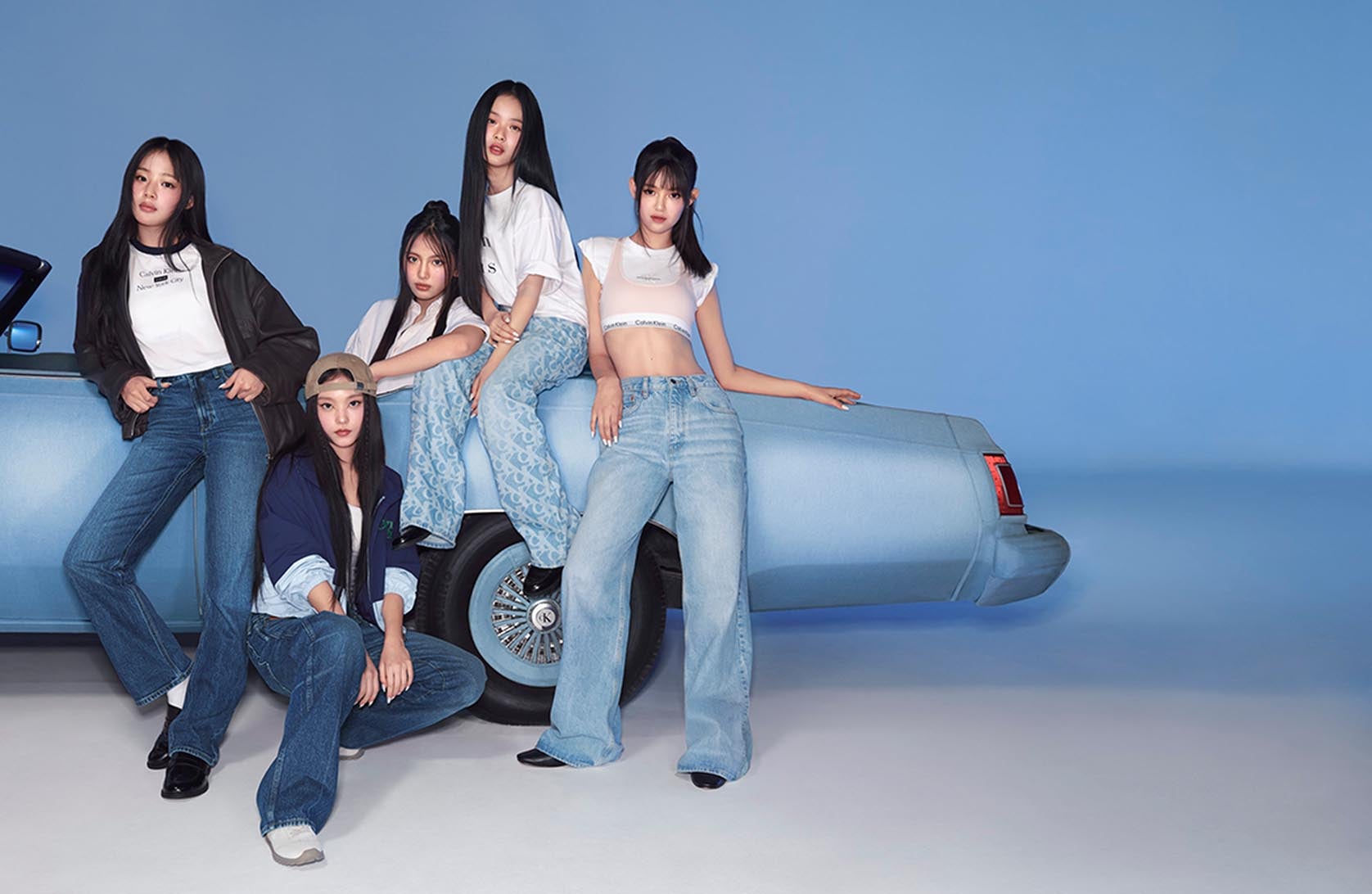 Hyein, Minji, Hanni, Haerin, and Danielle wearing Calvin Klein apparel