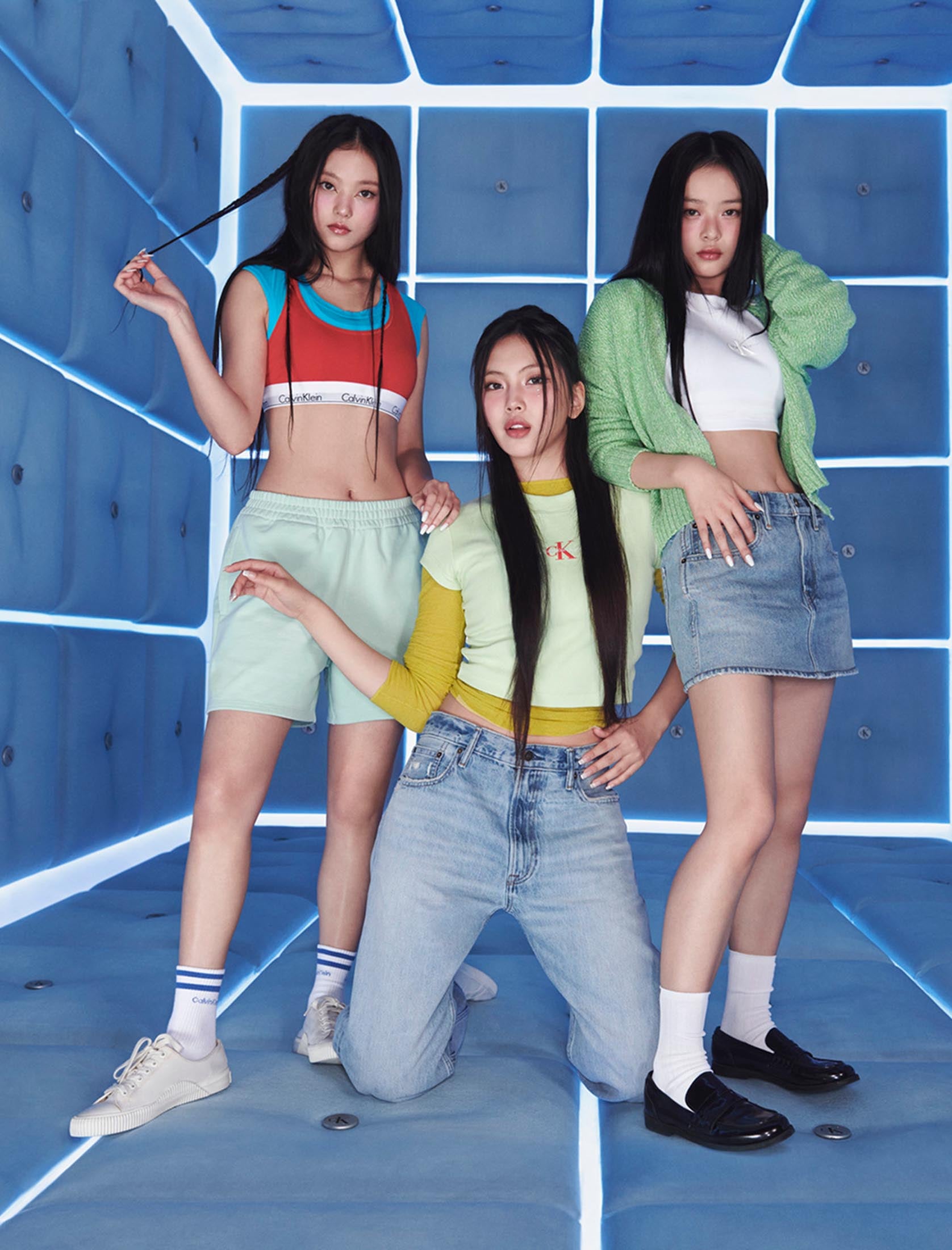 Hyein, Minji, Hanni, Haerin, and Danielle wearing Calvin Klein apparel
