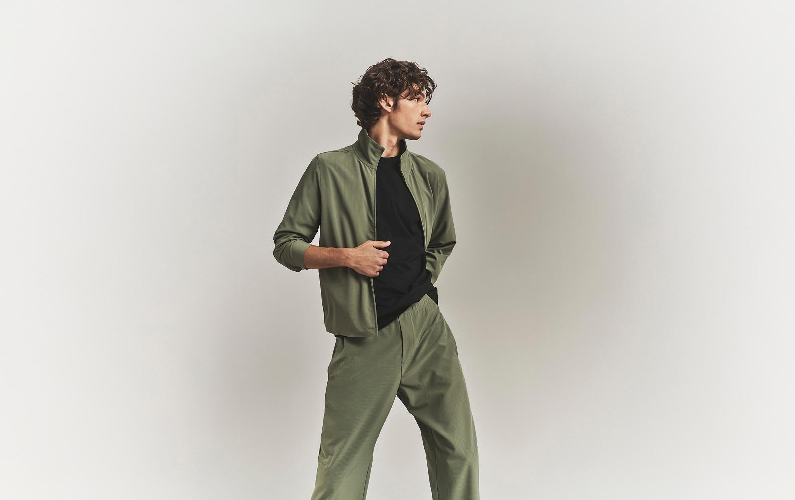 Model posing in a matching activewear set.