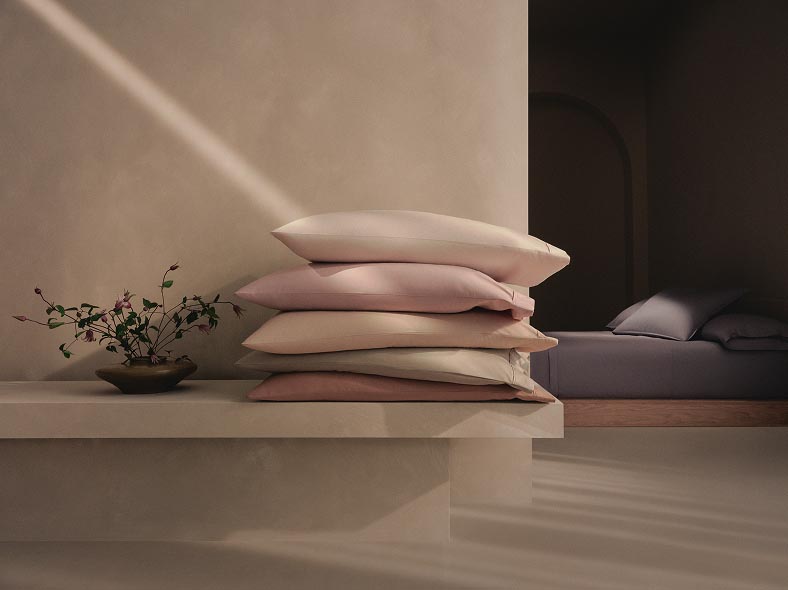 Still life image of a stack of shams