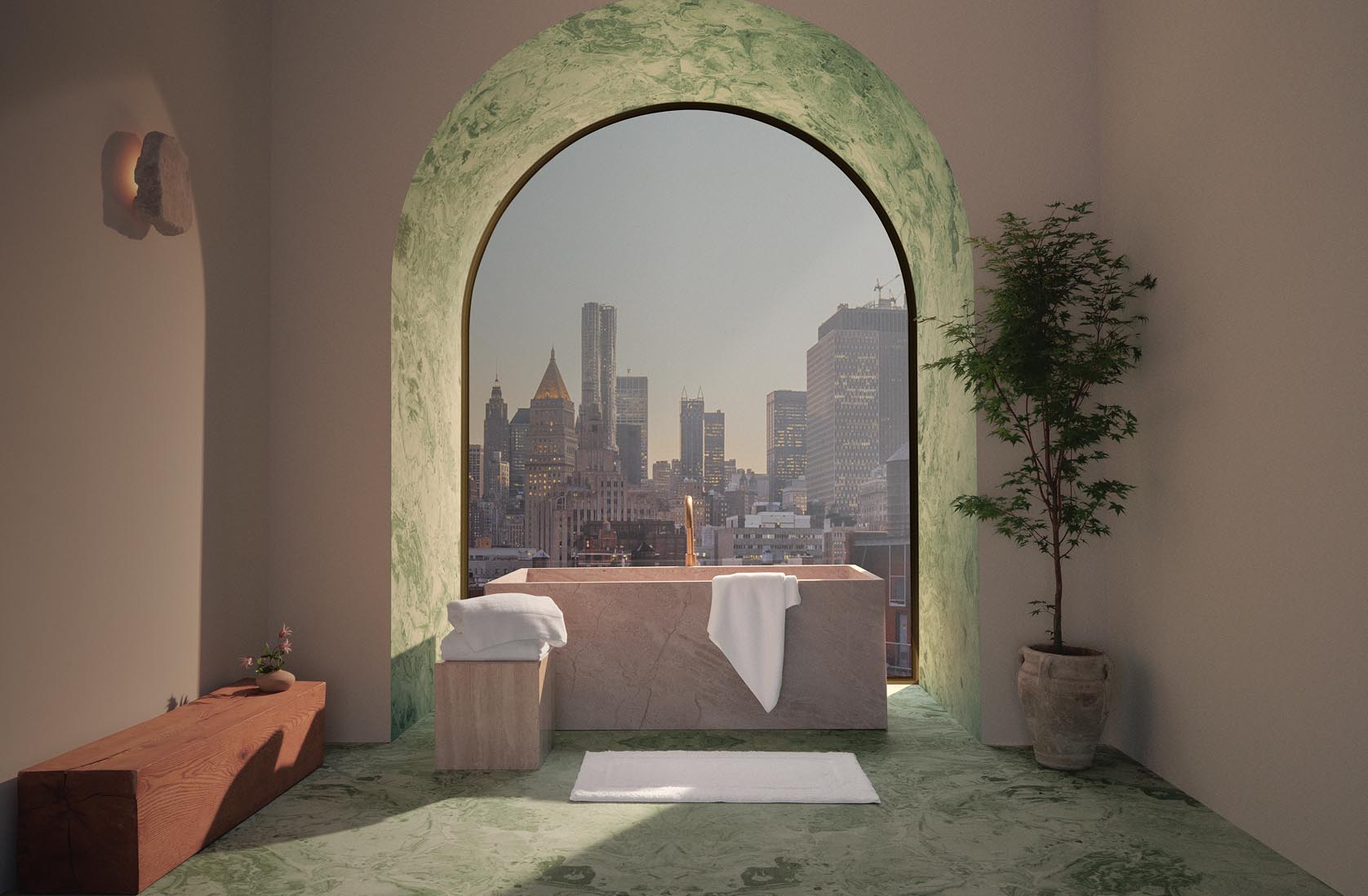 Image of a bathroom overlooking a city