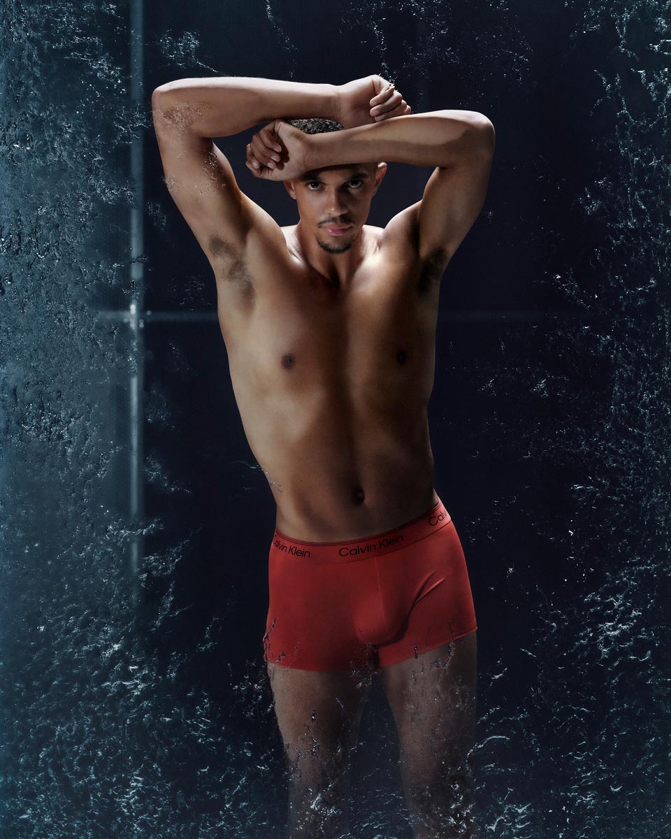 Trent-Alexander Arnold posing in Calvin Klein underwear