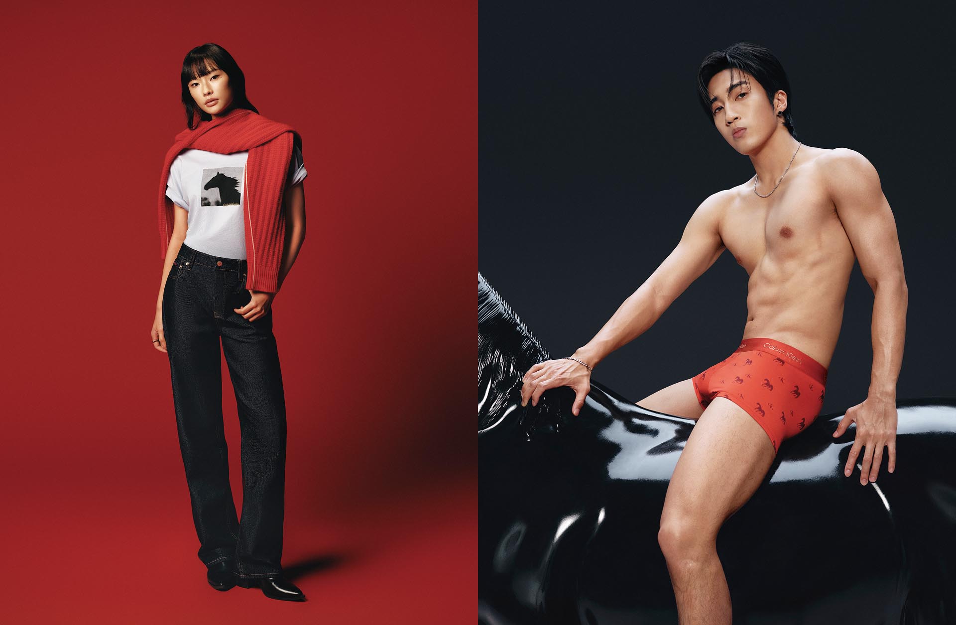 Models wearing Calvin Klein apparel.