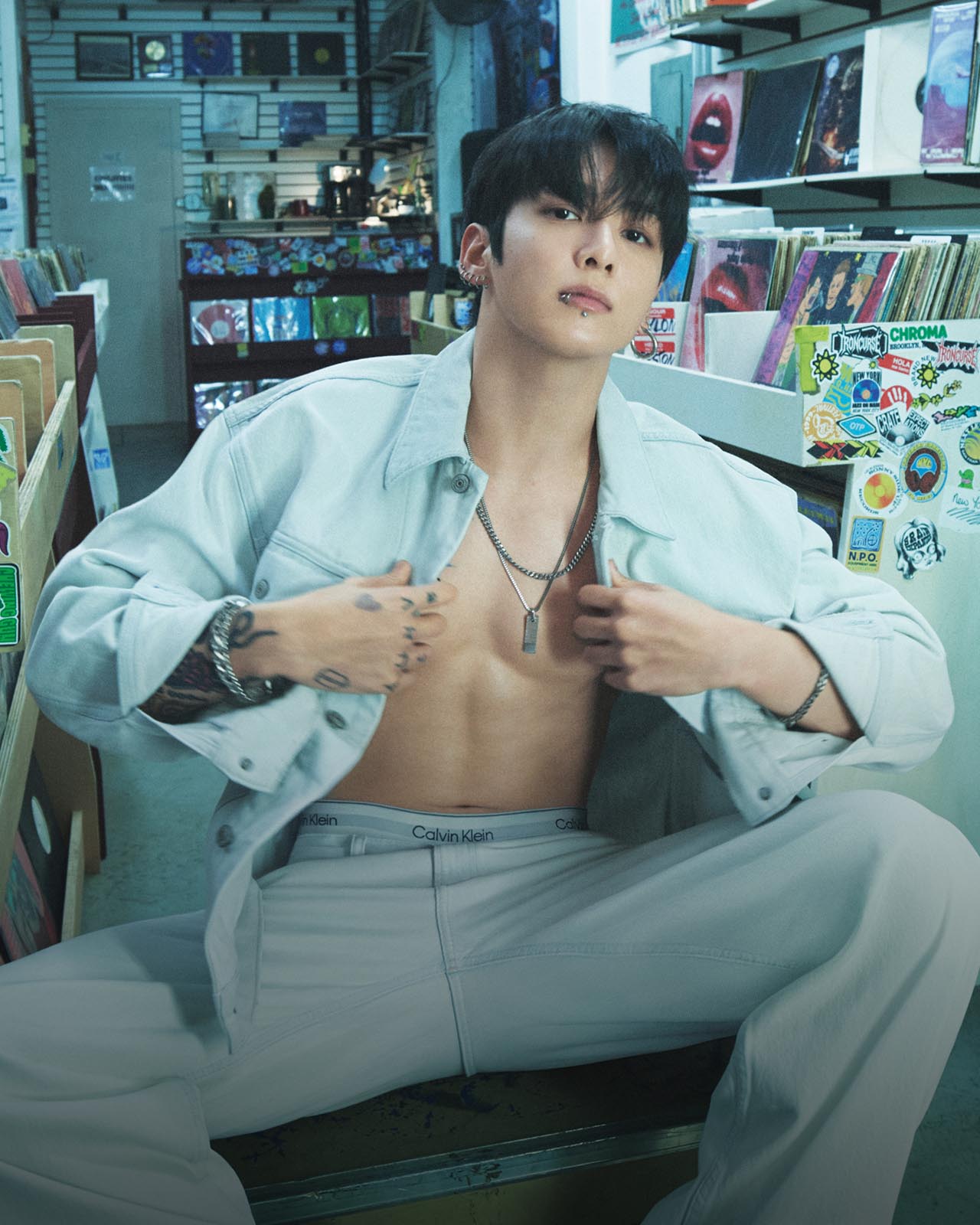 Jung Kook posing in Calvin Klein apparel