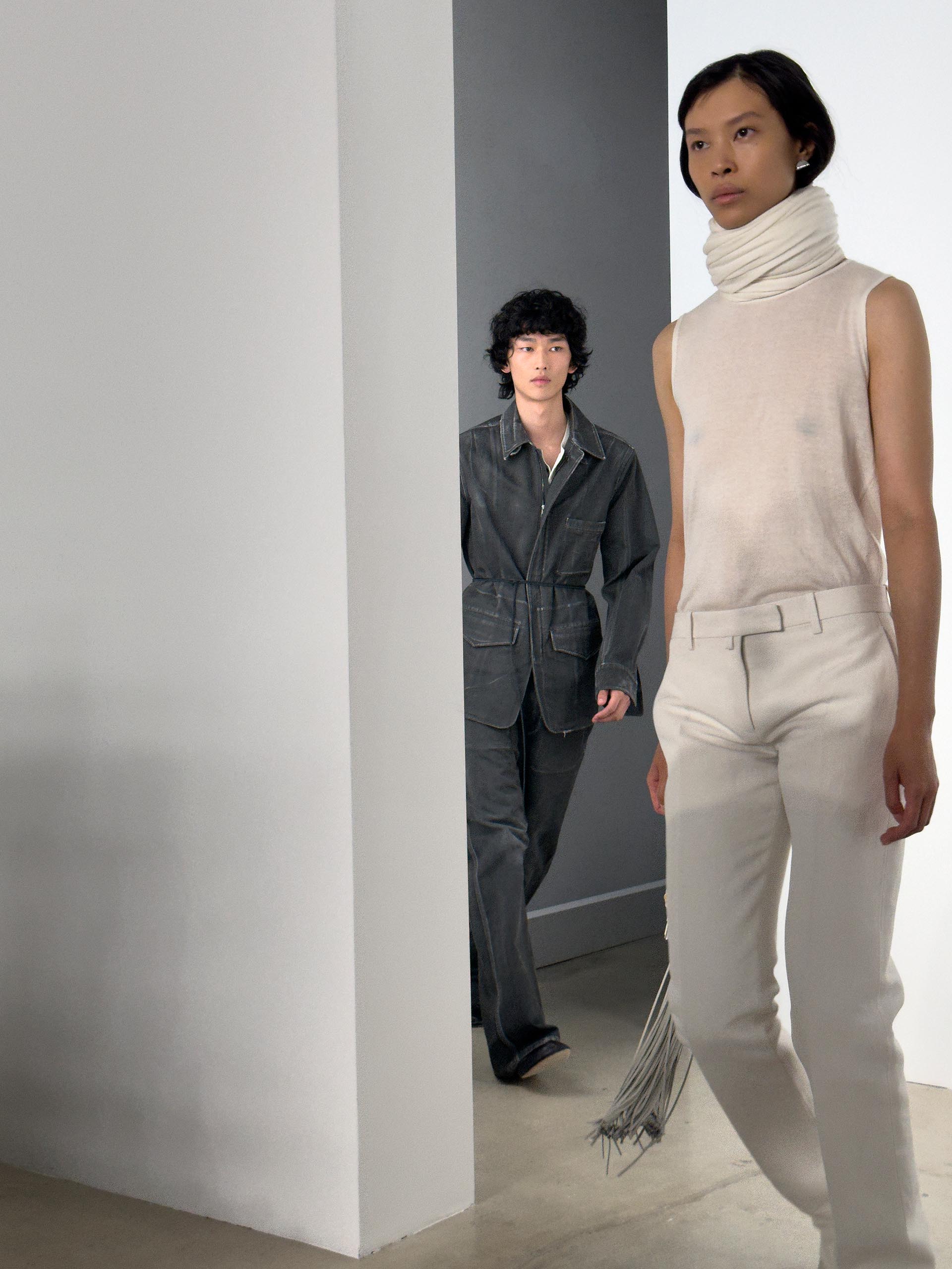 Model posing in Calvin Klein Collection