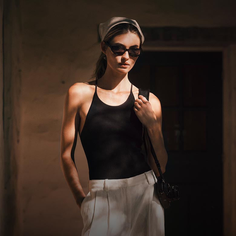 Model posing in Calvin Klein summer apparel