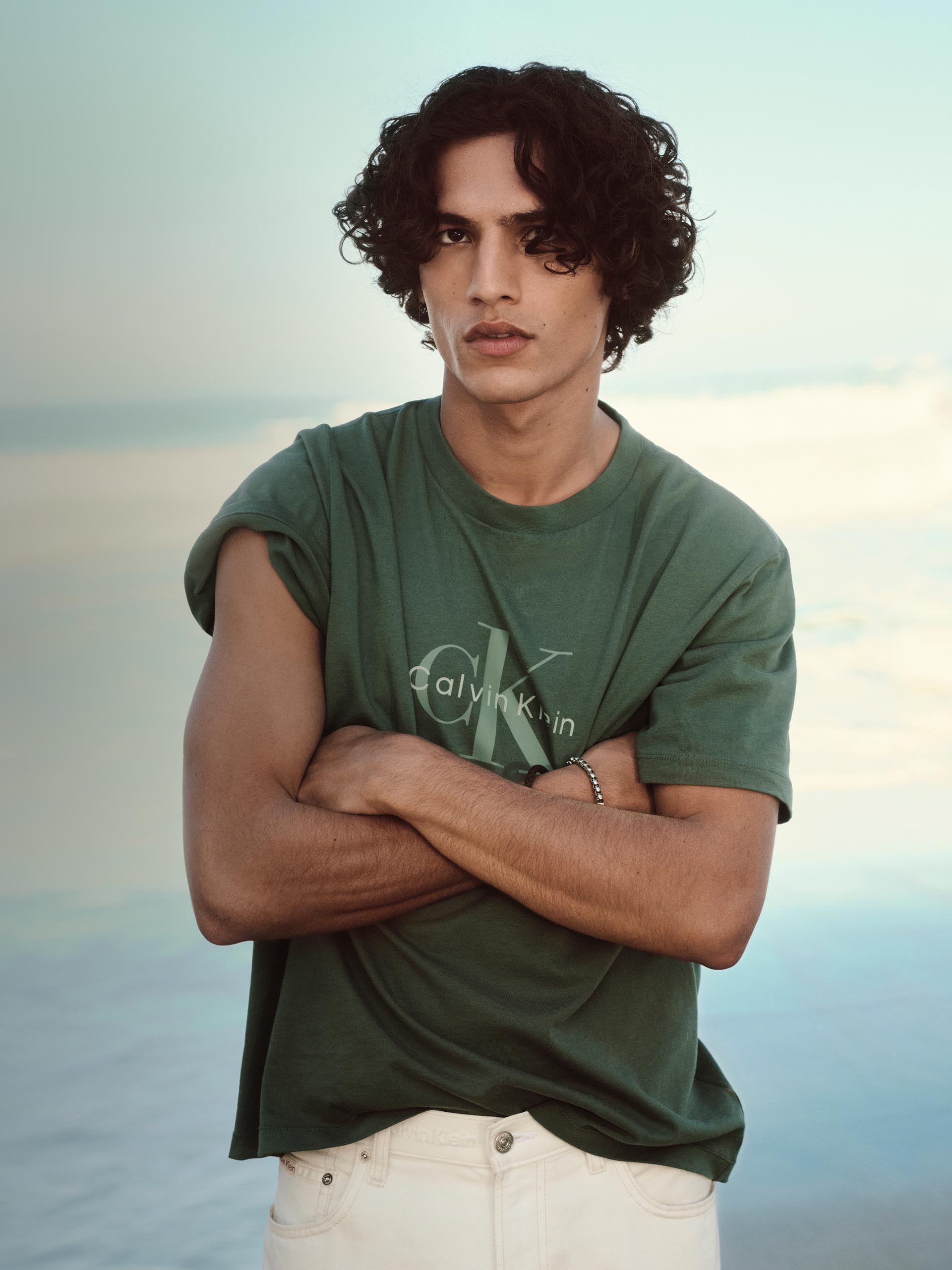 Model posing in Calvin Klein tee
