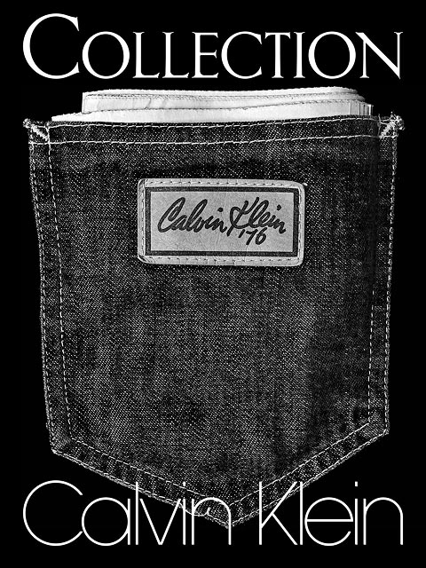 Back pocket of a pair of jeans featuring the Calvin Klein logo