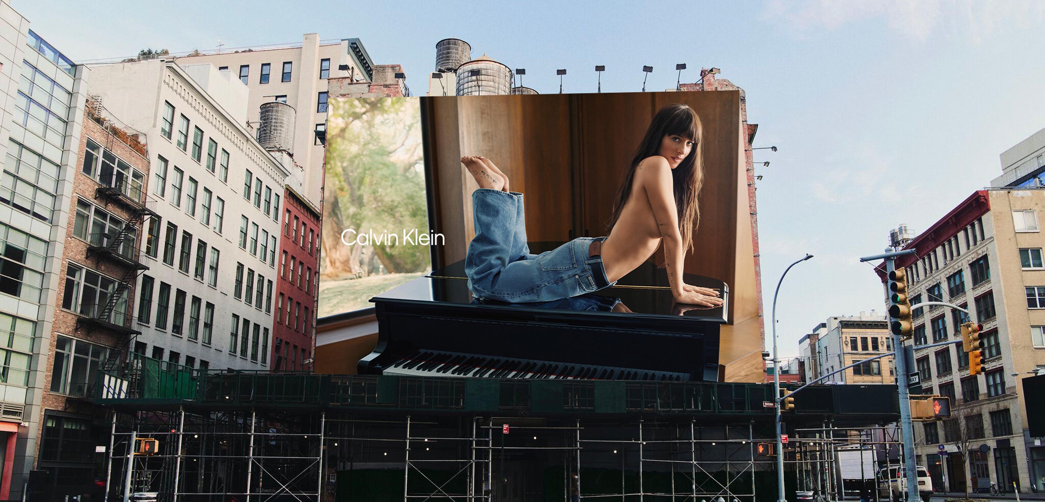 Grid of video clips and images from social media featuring Calvin Klein