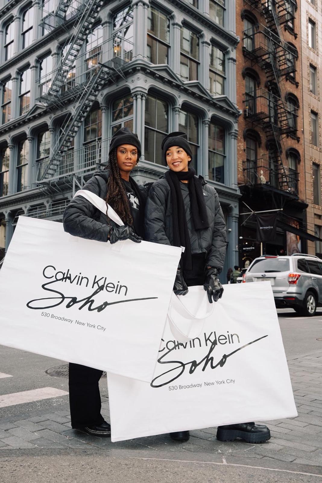 Grid of video clips and images from social media featuring Calvin Klein