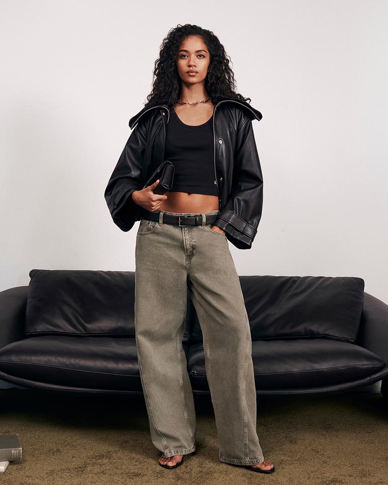 Model posing in the Twisted Low Rise Baggy Jean