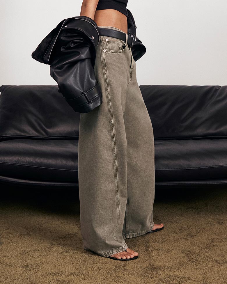 Model posing in the Twisted Low Rise Baggy Jean