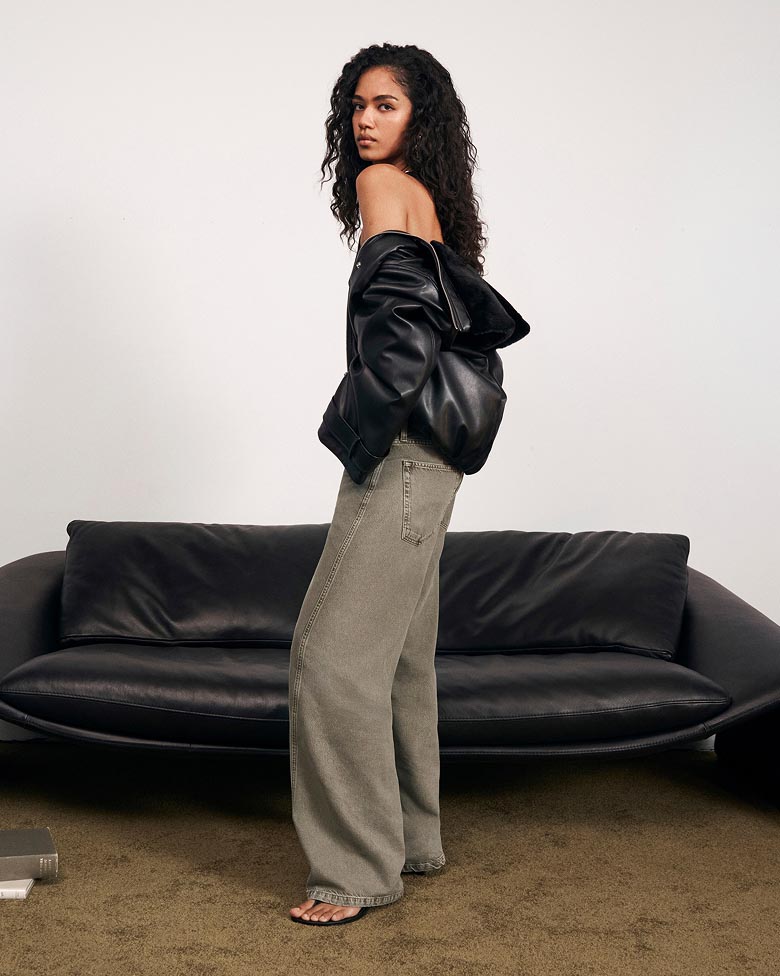 Model posing in the Twisted Low Rise Baggy Jean