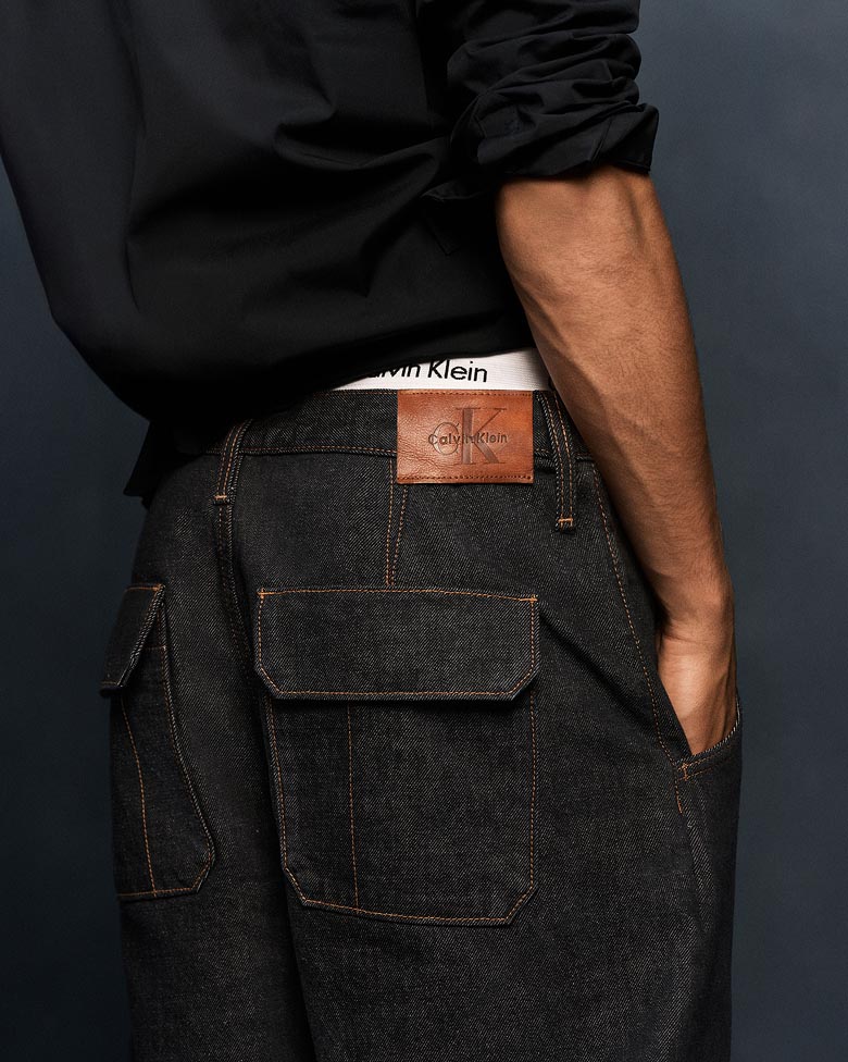 Model posing in the Baggy Utility Jean