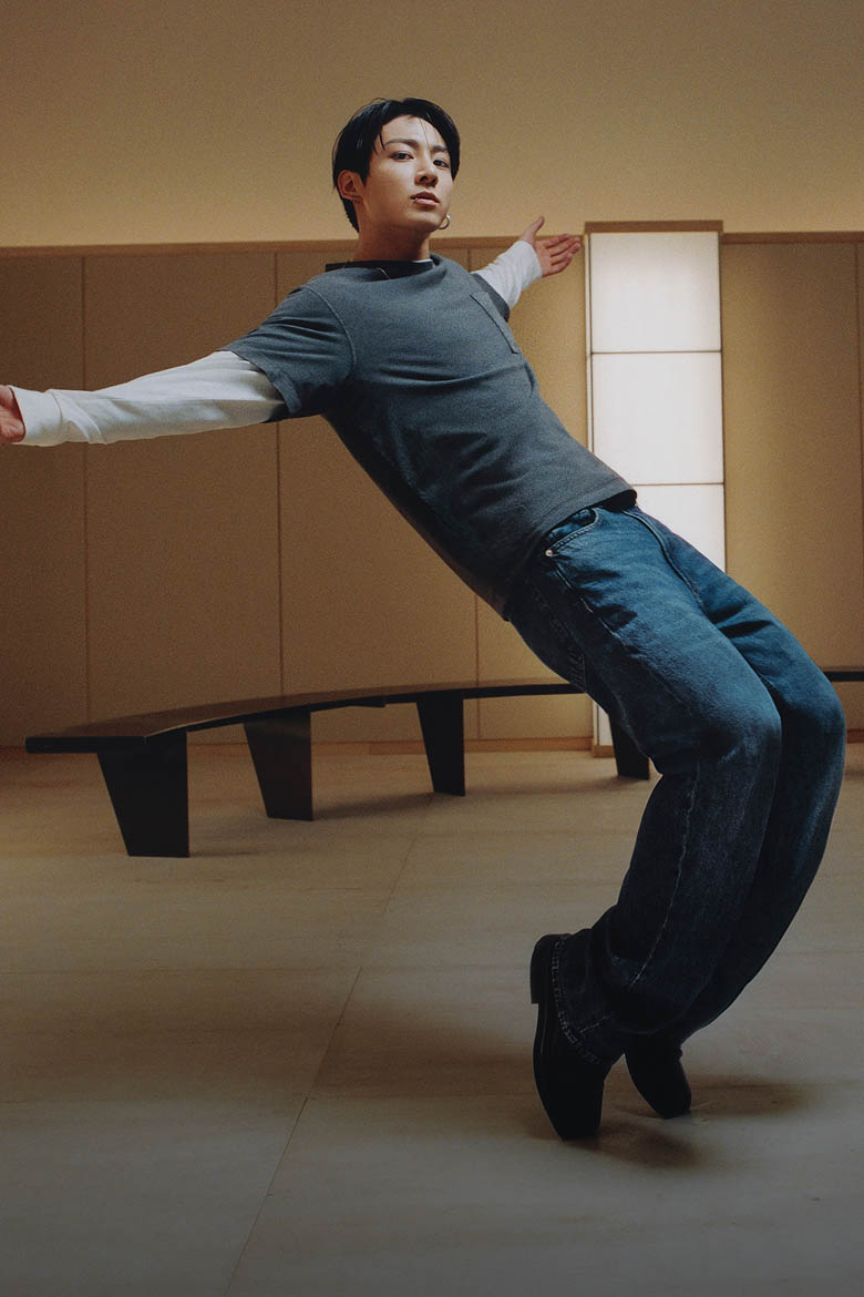 Jung Kook posing in Calvin Klein jeans