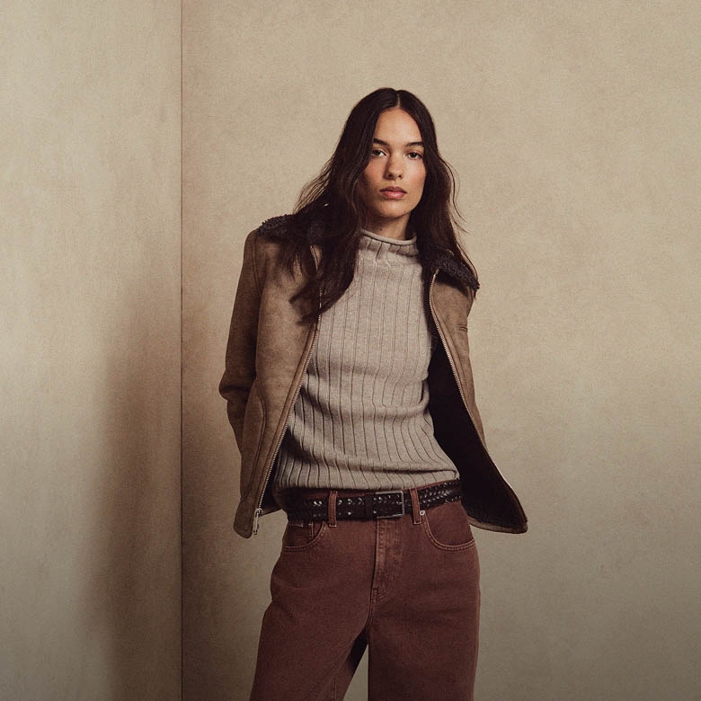 Model posing in Fall apparel