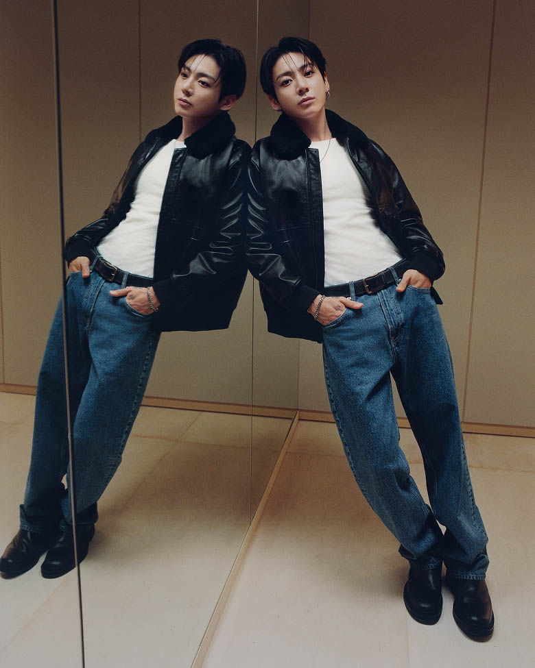 Jung Kook posing in Calvin Klein Jeans