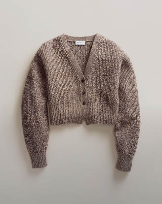 Still life image of an oatmeal cardigan